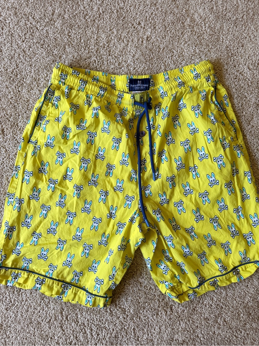 Psycho Bunny Yellow Bunny-Print Swim Trunks